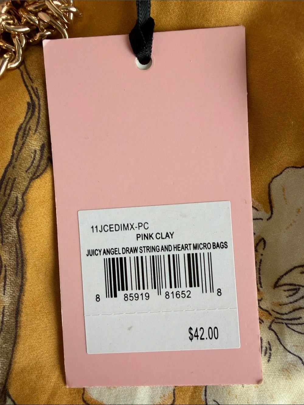 Juicy Couture Light Pink Velvet Drawstring Pouch with Heart Mirror Charm